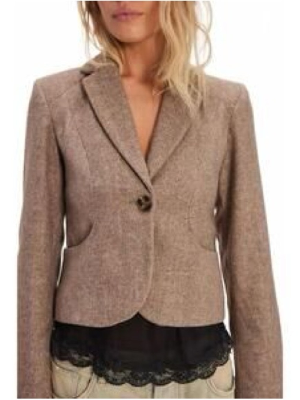 Free People whip Smart Taupe Single-Button Tailored Blazer
